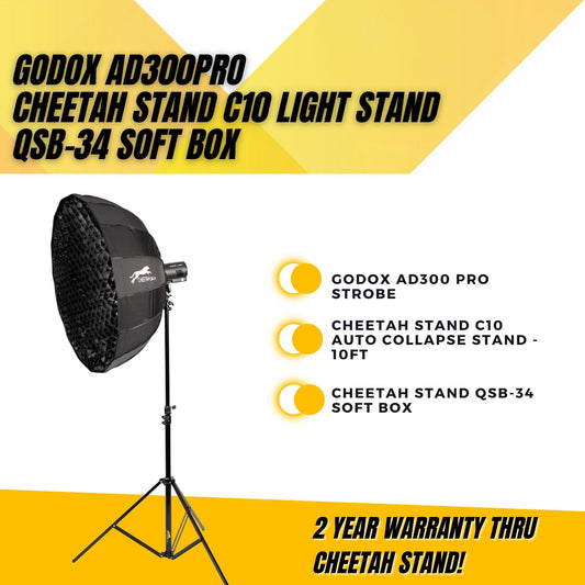 Godox AD300 Wireless Strobe Creator Kit with QSB-34 Softbox and C10 Auto Stand