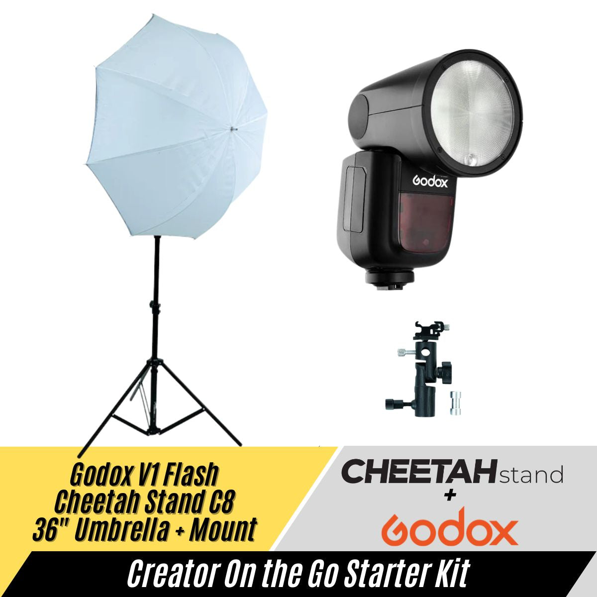 Godox V1 + Cheetah Stand 36" Umbrella and Mount + C8