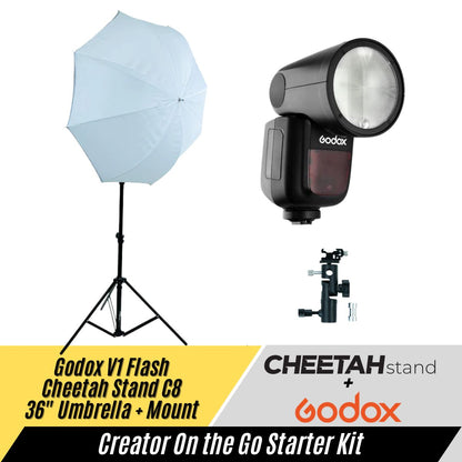 Godox V1 + Cheetah Stand 36" Umbrella and Mount + C8