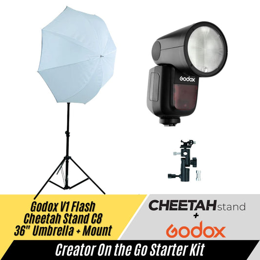 Godox V1 + Cheetah Stand 36" Umbrella and Mount + C8