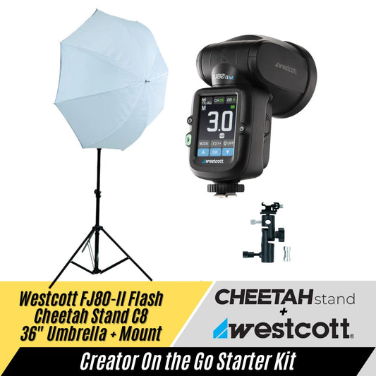 Westcott FJ80-II + Cheetah Stand 36" Umbrella and Mount + C8