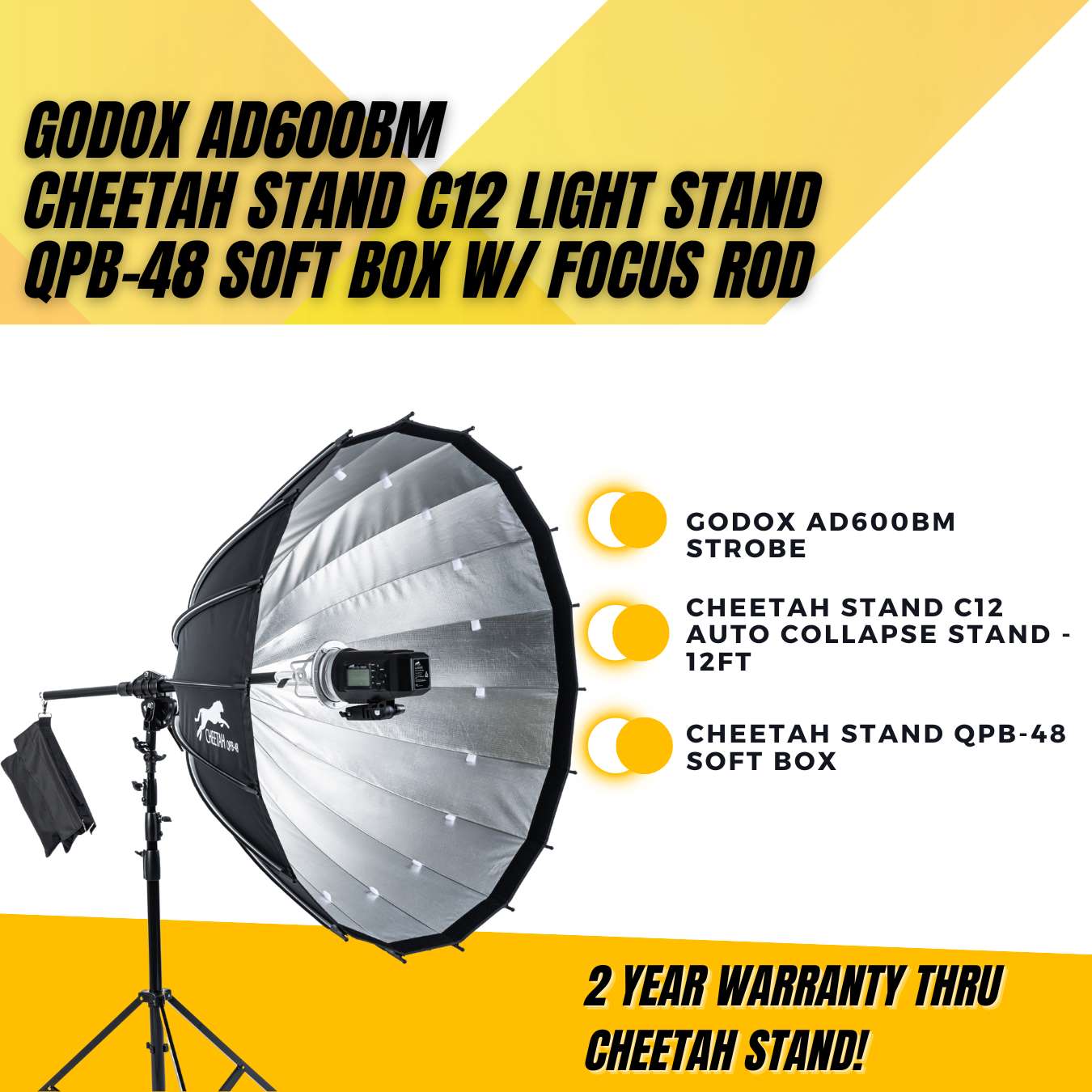 AD600 Wireless Strobe with QPB48 Parabolic Softbox w/ Focusing System and C12 Auto Stand