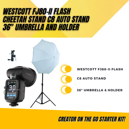 Westcott FJ80-II + Cheetah Stand 36" Umbrella and Mount + C8