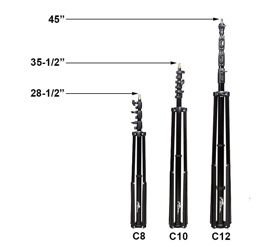 Cheetahstand Lightstand Differences in Height between C8, C10, C12