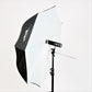 Camera Flash Swivel Mount Bracket With Flash and Umbrella Mounted